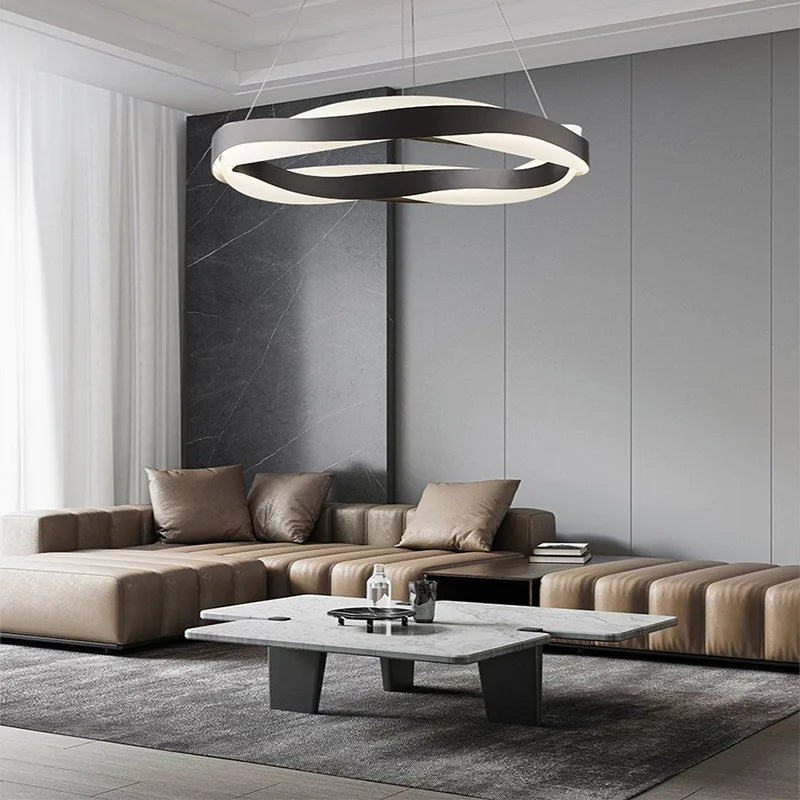lustre led moderne anneaux brossés en cristal