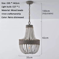 lustre vintage en bois perle style campagne américaine