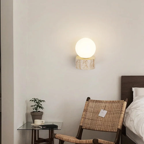 applique murale vintage en pierre naturelle avec abat-jour en verre et led - vue 4 sur 6