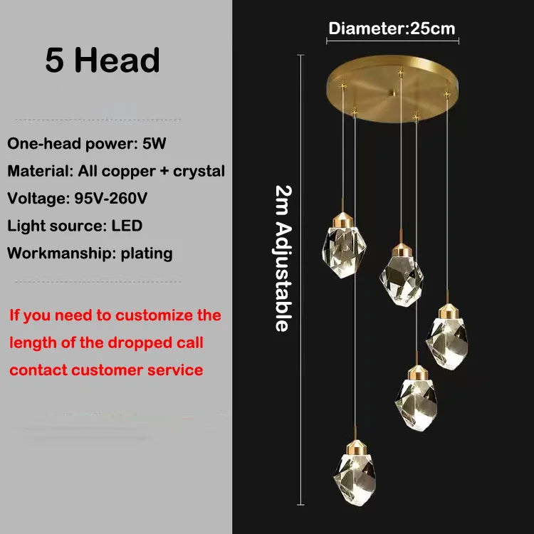 lustre en cristal led design en cuivre moderne et élégant