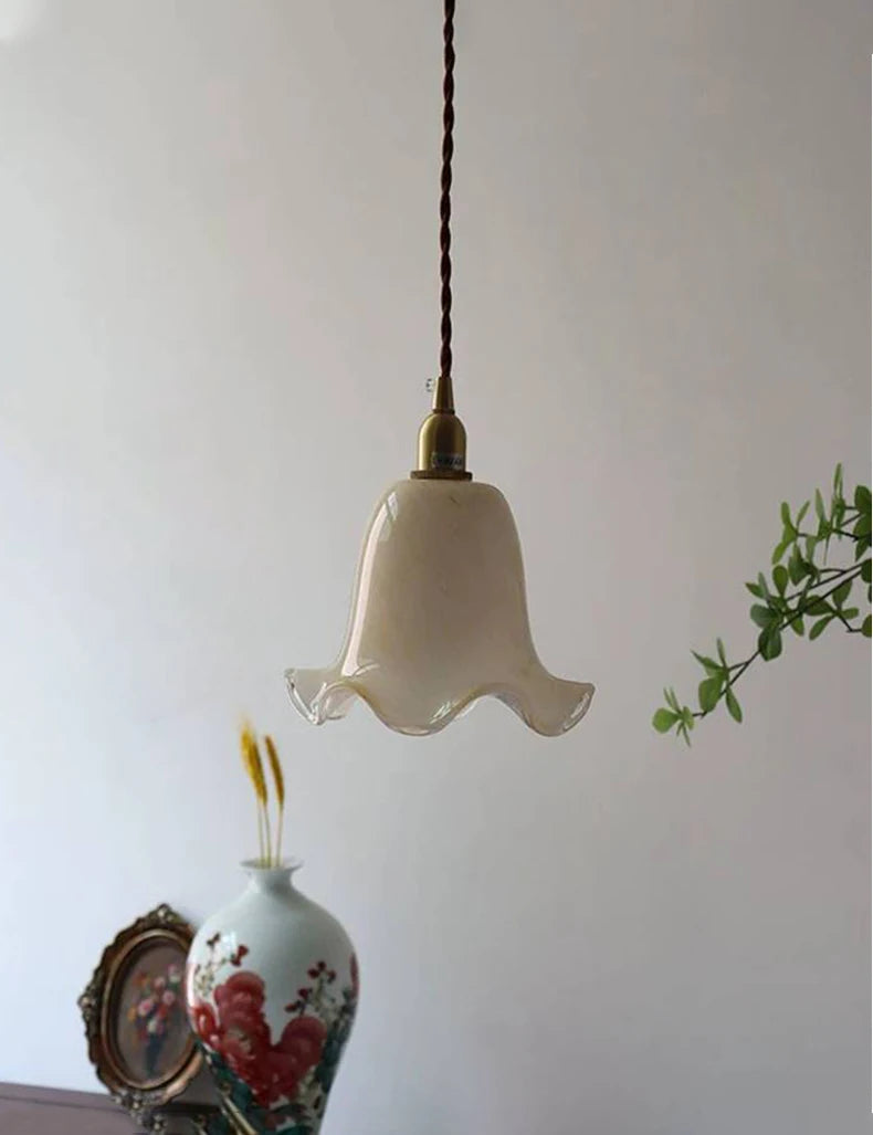 suspension à led fleurs européennes en laiton et verre rétro minimaliste - vue 7 sur 7