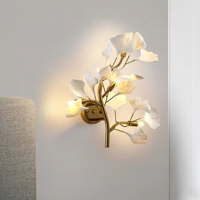 applique murale créative luxe feuille de ginkgo luminaire décoratif intérieur