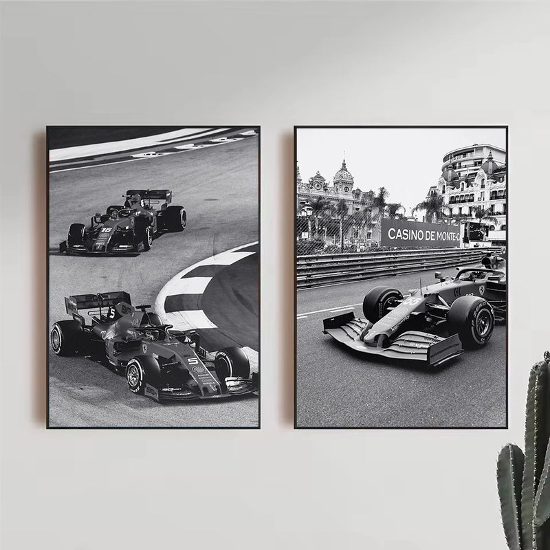 affiche vintage de course de f1 en noir et blanc peinture sur toile