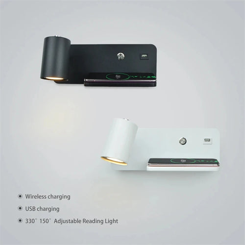 applique murale led moderne avec usb et chargement sans fil - vue 2 sur 10