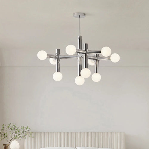 lustre en métal chromé style 	 avec luminaires à main - vue 4 sur 7
