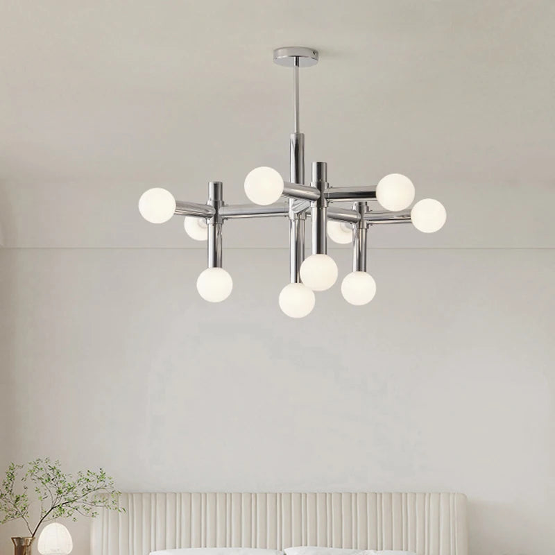 lustre chrome style 	 design art déco métal - vue 4 sur 7