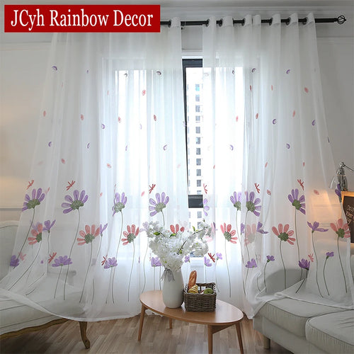 Voilage tulle brodé floral style champêtre pour salon