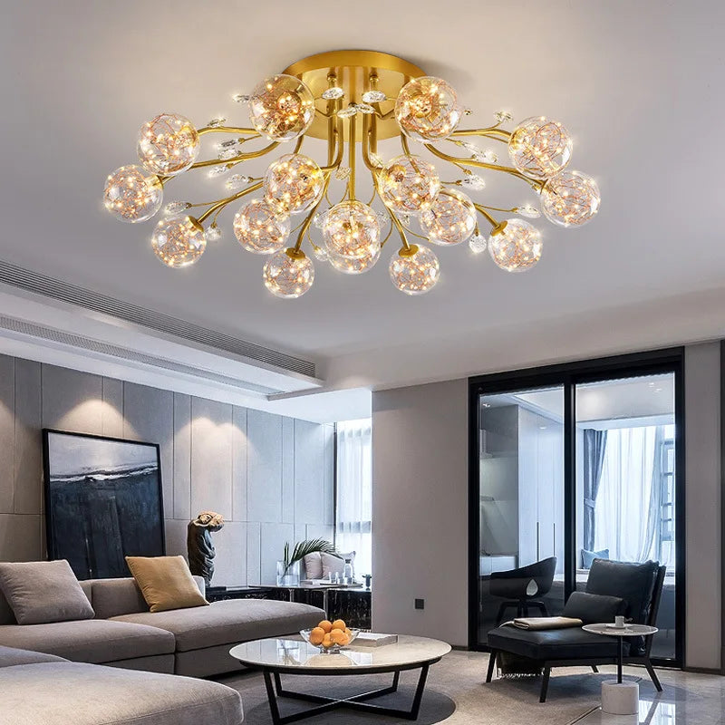 lustre nordique de luxe en cristal fleur verre led décoratif - vue 3 sur 9
