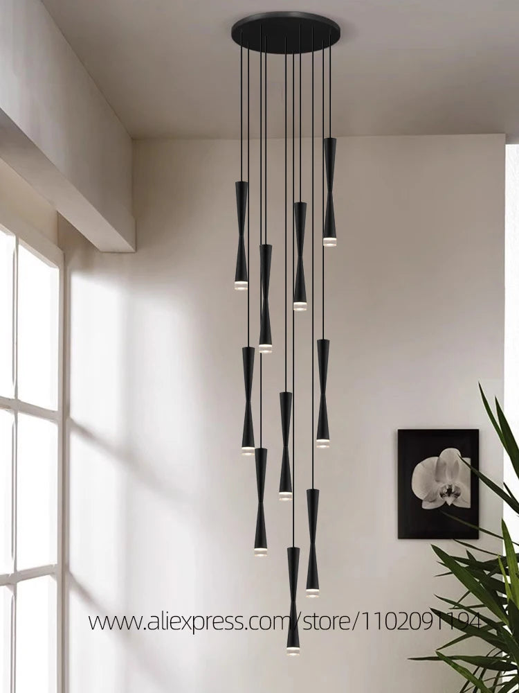 suspension led duplex luxe escalier lustre moderne hôtel éclairage