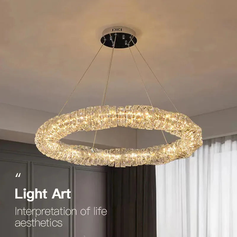 lustre Or Dimmable anneau lumière intérieur maison chambre salle à manger salon plafond moderne luxe cristal LED