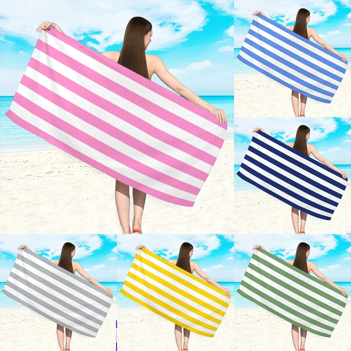 Serviette de plage rayures minimalistes séchage rapide absorbante