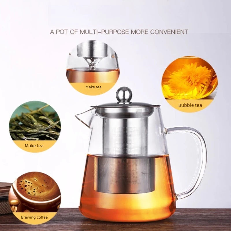 Théière verre borosilicate infuseur amovible acier kungfu - vue 4 sur 11
