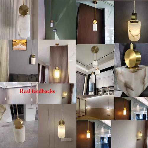 Suspension nordique en marbre et cuivre avec lumières led - vue 5 sur 10