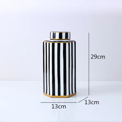 pot en céramique rayé avec couvercle pour rangement décoratif - vue 9 sur 8