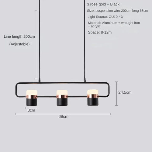 Nordic Designer Strip Restaurant Chandelier Minimalist Creative Bar Table Lamp, Bedroom Bedside Decoration Small GU10 Chandelier - vue 15 sur 14