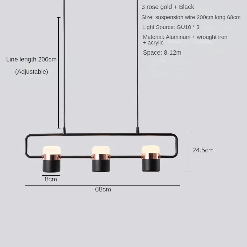 Nordic Designer Strip Restaurant Chandelier Minimalist Creative Bar Table Lamp, Bedroom Bedside Decoration Small GU10 Chandelier - vue 14 sur 14