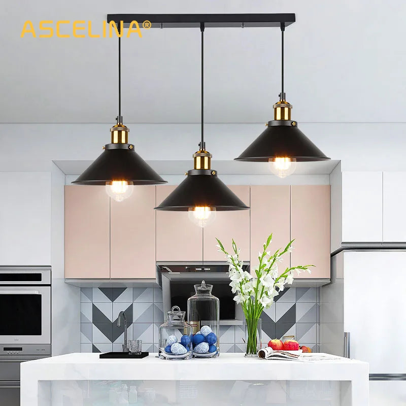 lustre industriel rétro à trois têtes suspendues pour maison