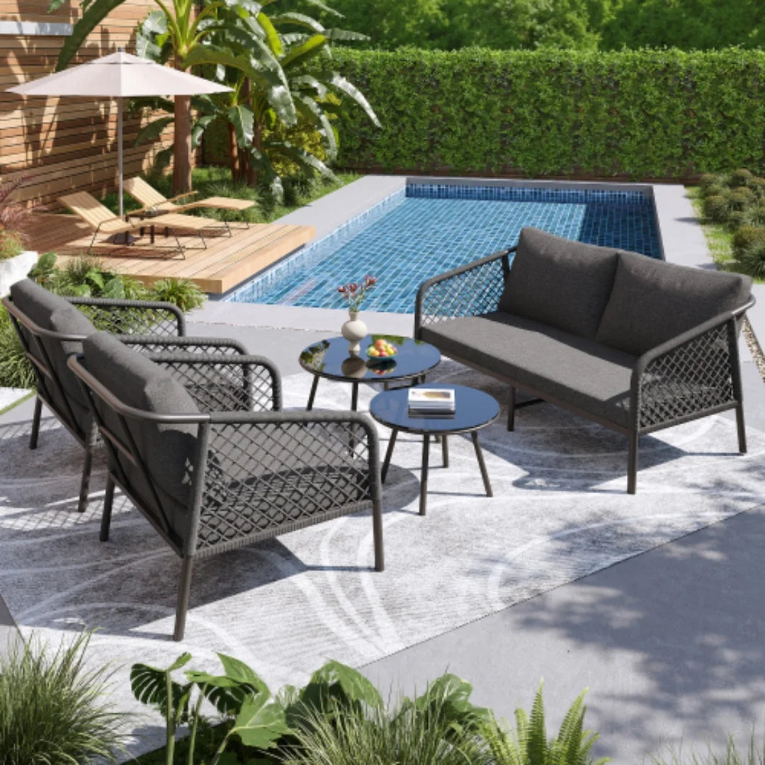 ensemble moderne de meubles de jardin en corde