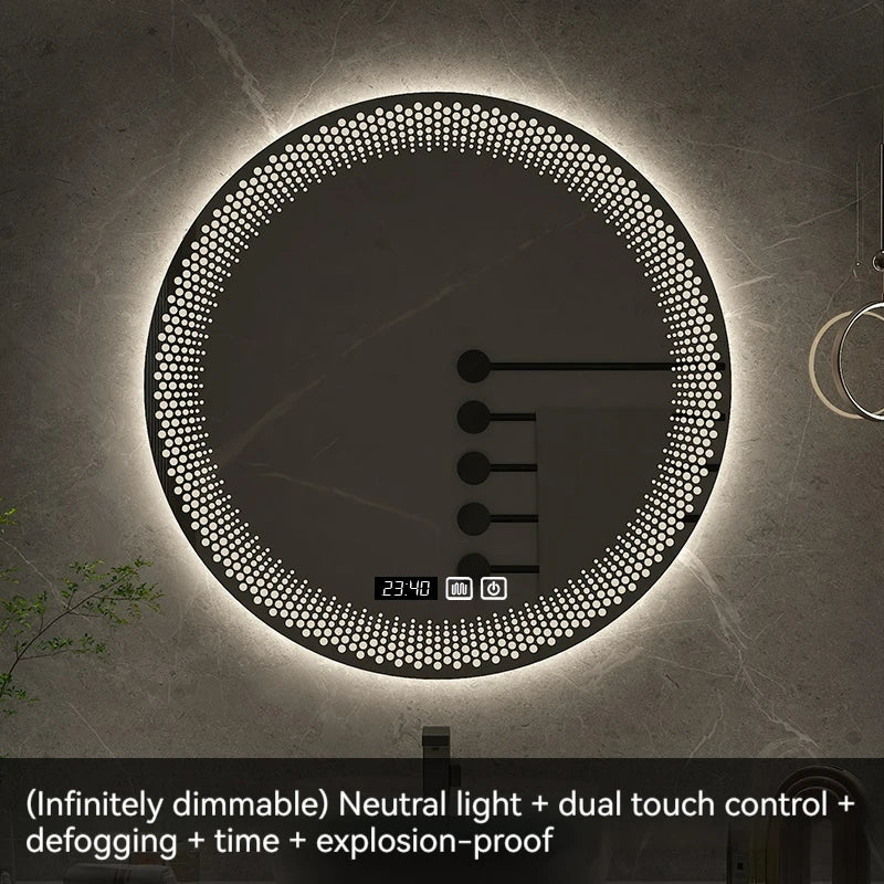 miroir rond à led avec rétroéclairage réglable et antibuée intelligent - vue 10 sur 25