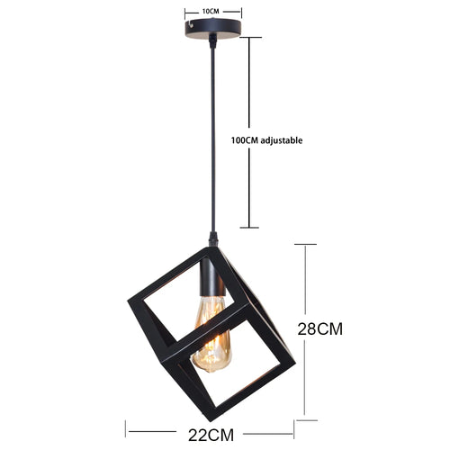 Black Geometric Pendant Lighting Modern Square Hanging Light Ceiling Fixture for Kitchen Island, Foyer, Hallway, Bedroom E27 - vue 7 sur 8