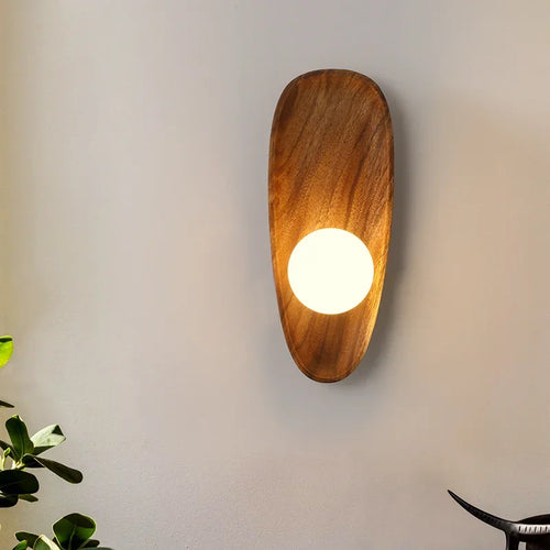 applique murale en bois naturel avec abat-jour en verre vintage - vue 6 sur 8