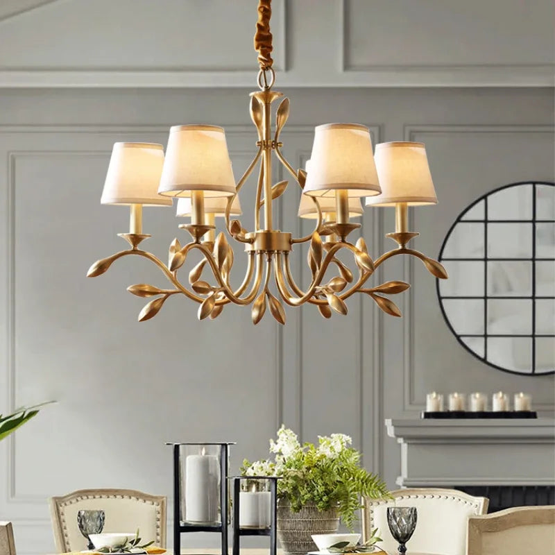 lustre rétro américain en or cuivre avec nuances fleur led