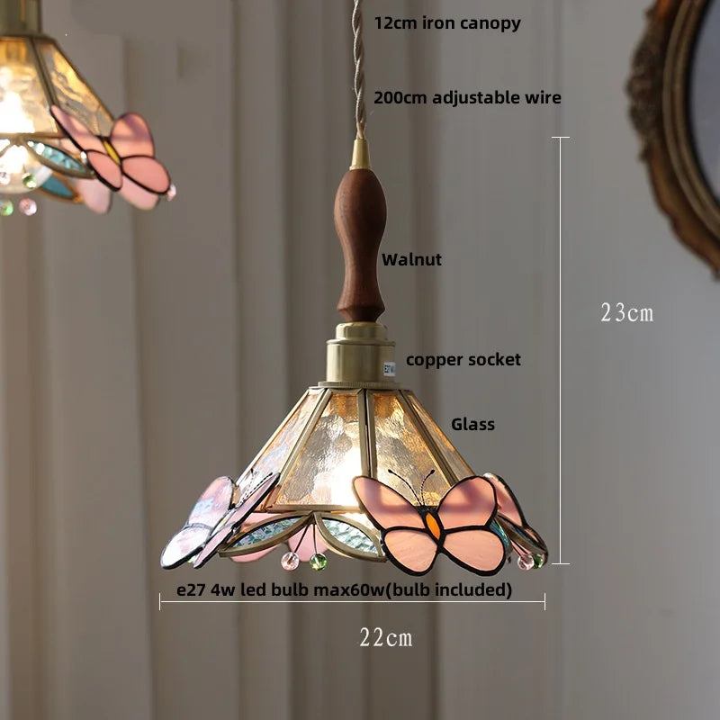 suspension en verre coloré avec fil de bois réglable moderne - vue 4 sur 25