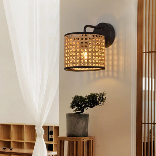 applique murale tissée japonaise en rotin pour ambiance zen - vue 5 sur 7