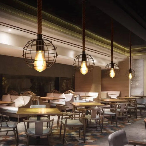suspension industrielle en corde de chanvre pour décoration moderne - vue 5 sur 10