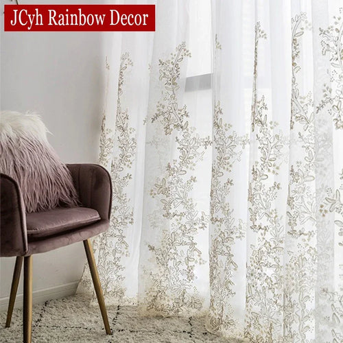 Voilage tulle brodé floral élégant pour salon chambre