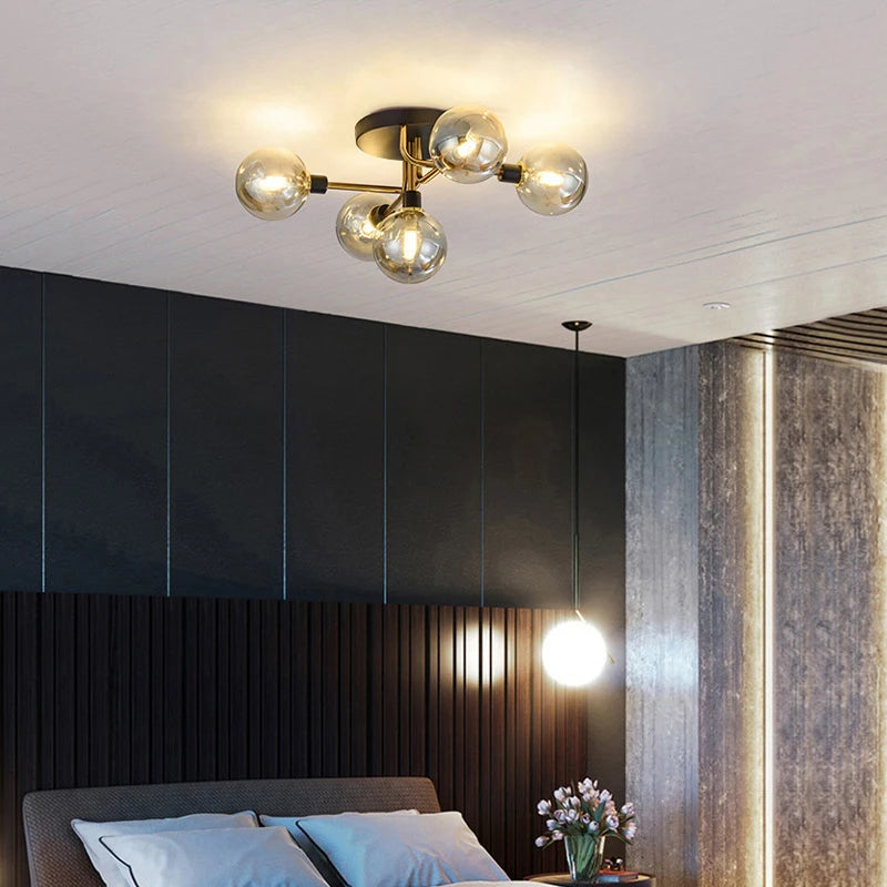 lustre led verre moderne salon maison décor plafonnier - vue 4 sur 18