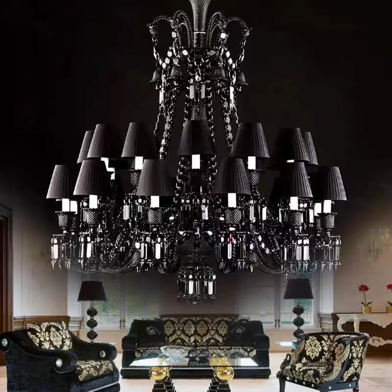 lustre en cristal noir européen avec lampe à bougie à led