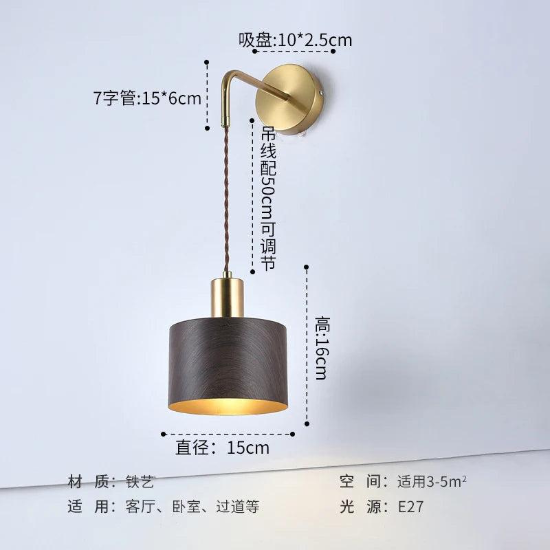 lampe de chevet japonaise wabi-sabi en fer et bois de noyer - vue 8 sur 10