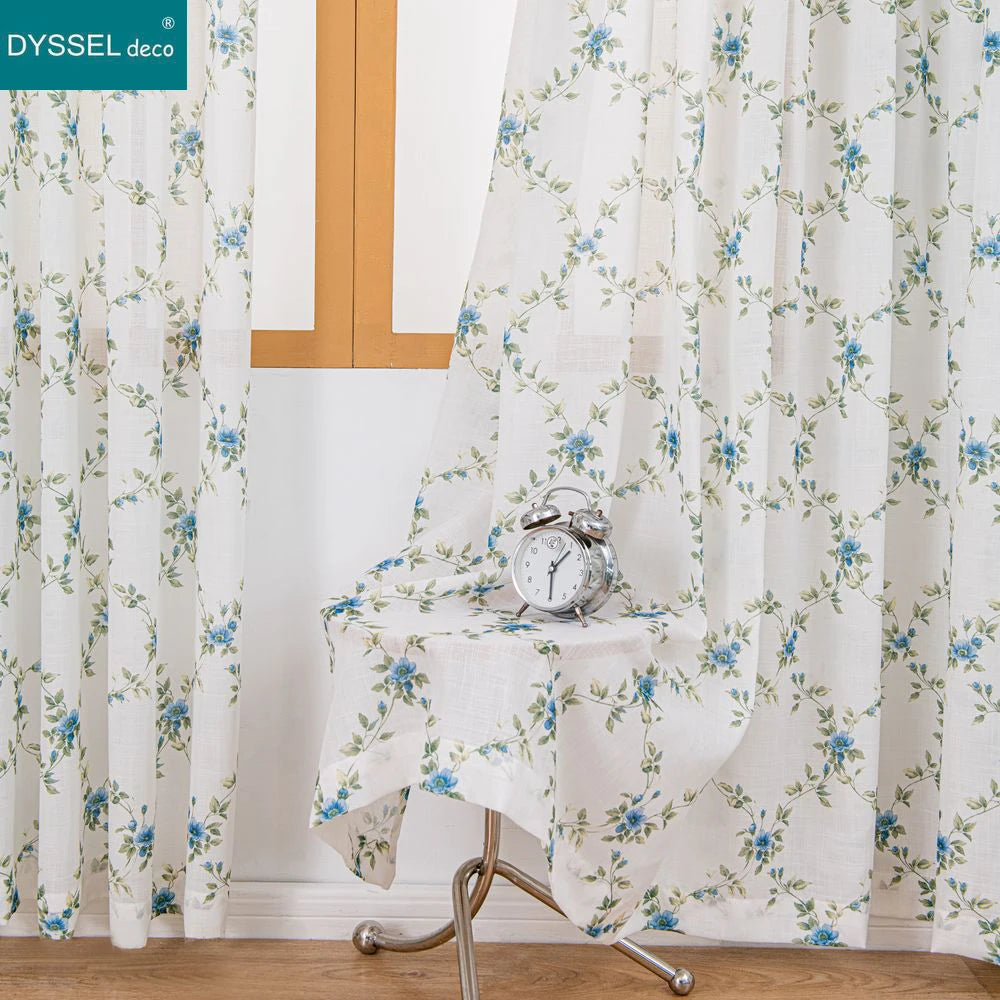 Rideau voile transparent motif floral style moderne salon - vue 5 sur 8