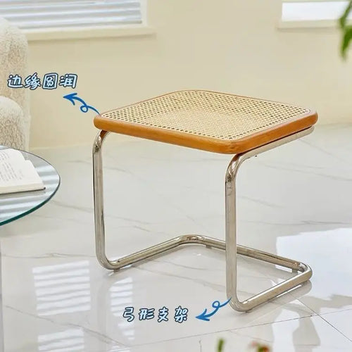 tabouret bas en rotin ancien style japonais pour salon ou entrée - vue 9 sur 11