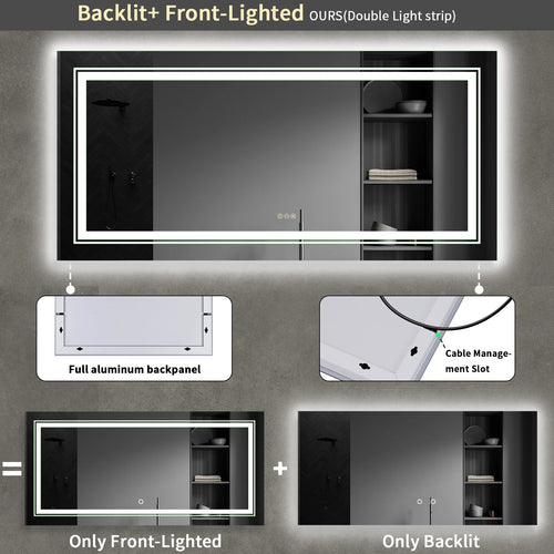 miroirs rectangulaires rétroéclairés à intensité variable avec interrupteur tactile - vue 6 sur 7