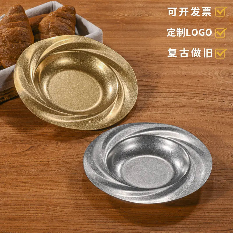 Assiette retro acier inoxydable style restaurant luxe - vue 3 sur 6