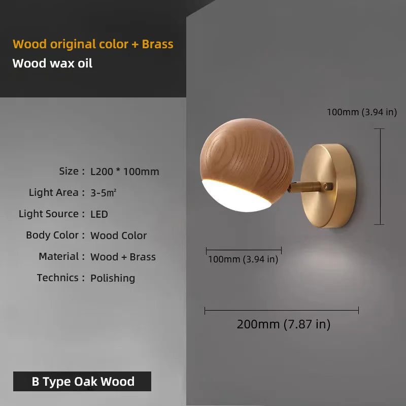 Walnut wood and Brass base, Modern Wabi-sabi, Indoor Sconces Wall Lighting for Corridor, Hallway, Foyer, living room, Bedroom - vue 9 sur 9