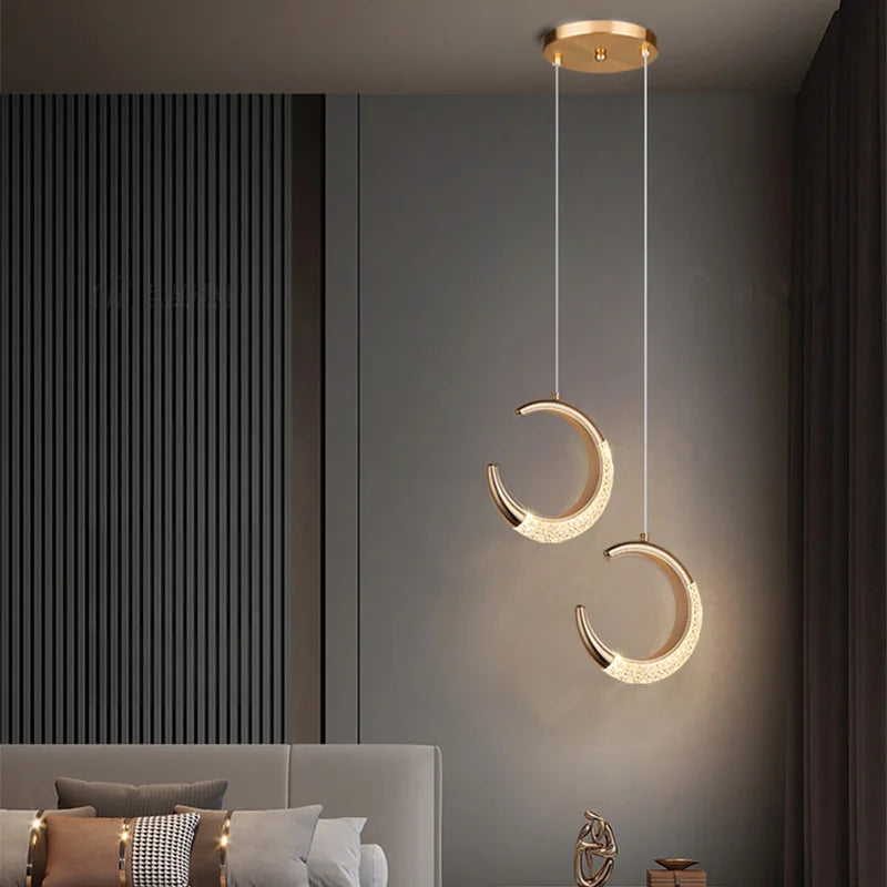 Nordique moderne suspension LED lumière or acrylique lustre créativité suspension lampe intérieur maison loft chambre chevet étude escaliers - vue 6 sur 20