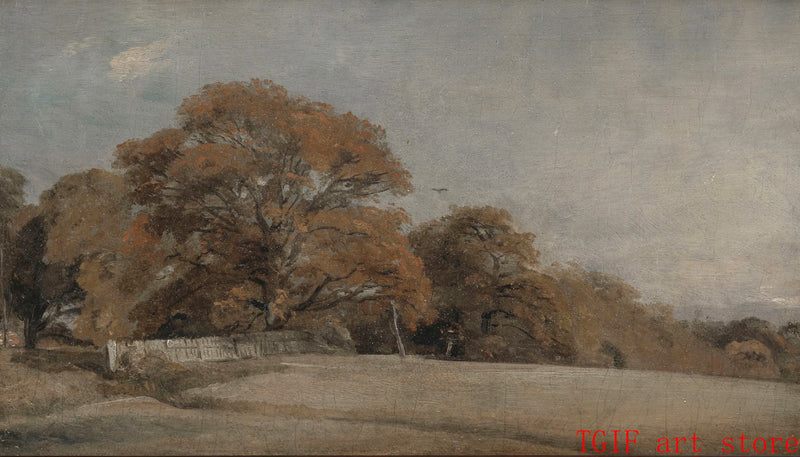 peinture vintage sur toile de paysage forestier neutre