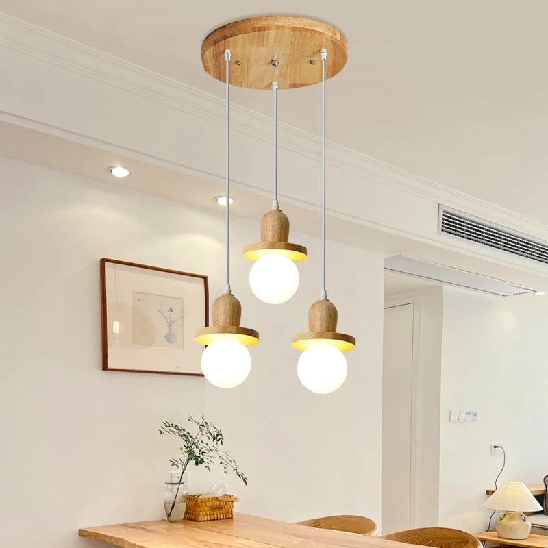 lustre en bois solide style nordique avec trois têtes