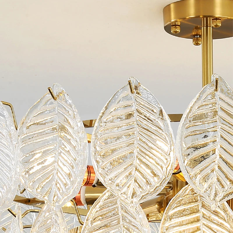 lustre moderne en verre suspendu avec décoration de feuilles - vue 3 sur 11