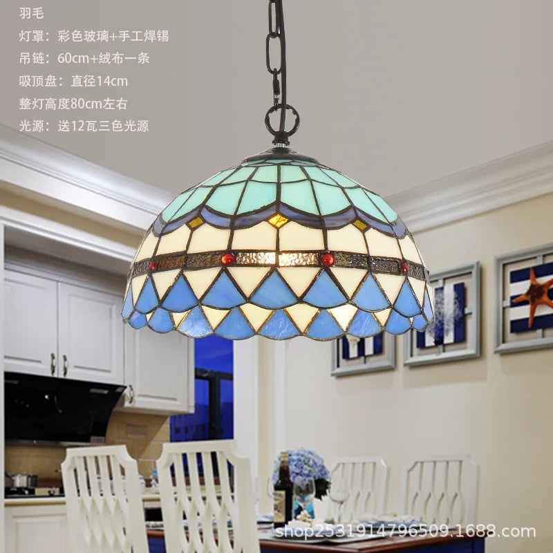 lustre rétro en verre teinté style méditerranéen pour restaurant et hall - vue 16 sur 18