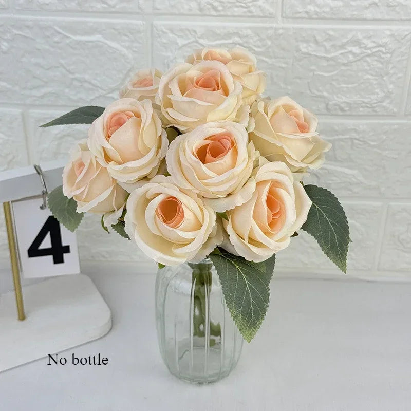 bouquet de 10 roses artificielles en soie décoratives pour événements