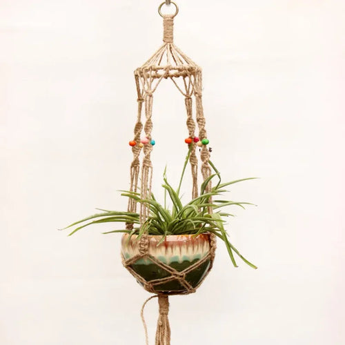 panier suspendu en corde de chanvre pour plantes décoratives - vue 8 sur 16