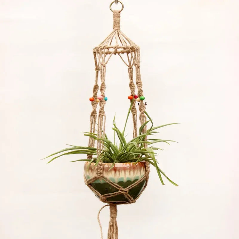 panier suspendu en corde de chanvre pour plantes décoratives - vue 7 sur 16