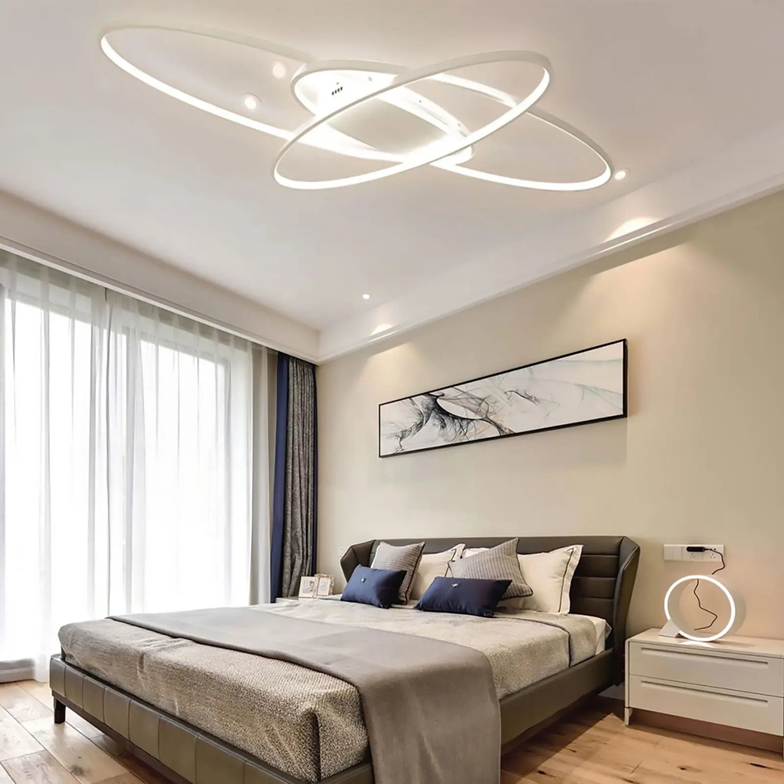 plafonnier led décalé 3 ellipses télécommande - vue 5 sur 8