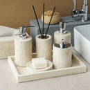 ensemble accessoires salle de bain en travertin beige naturel