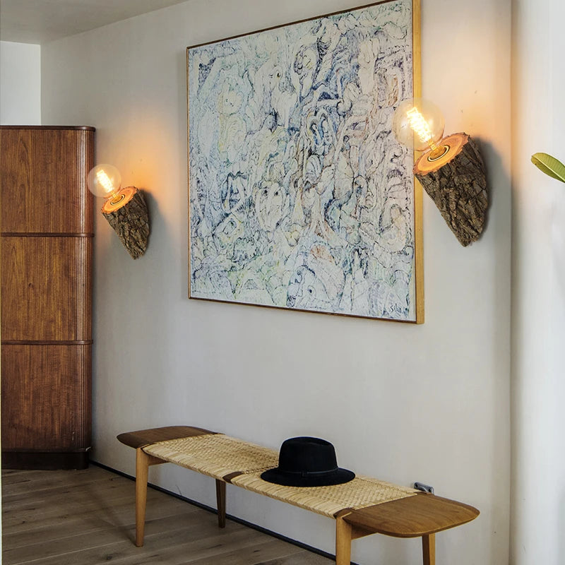 applique murale led en bois massif design nordique pour hôtel ou restaurant