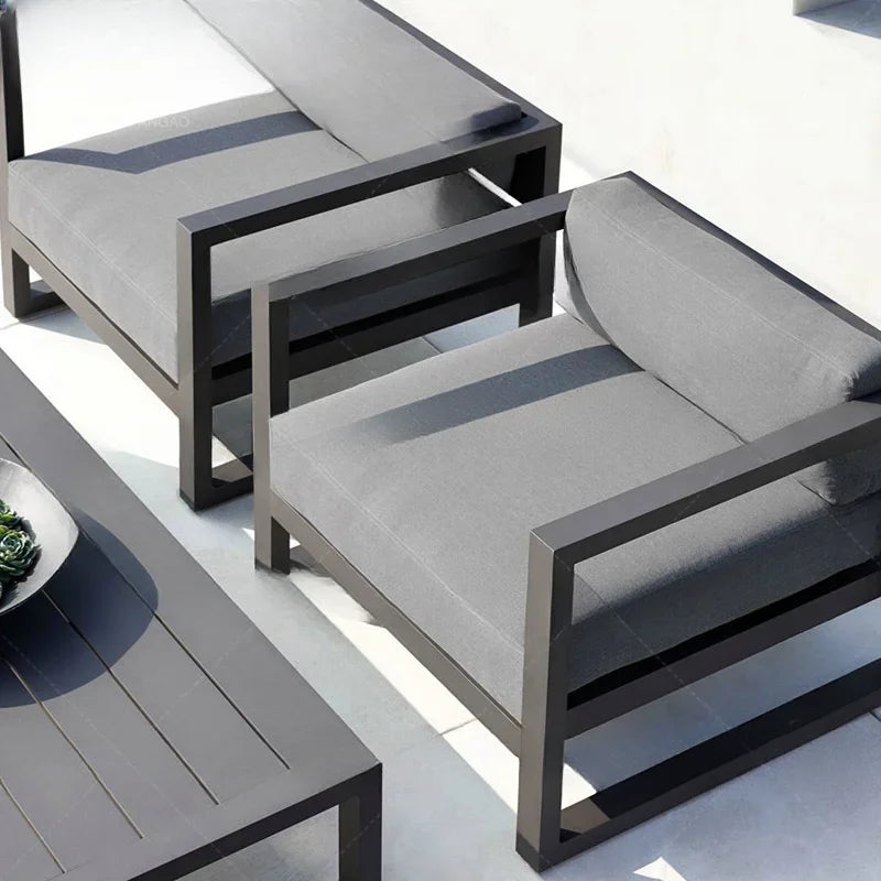 canapé extérieur nordique en acier inoxydable et aluminium